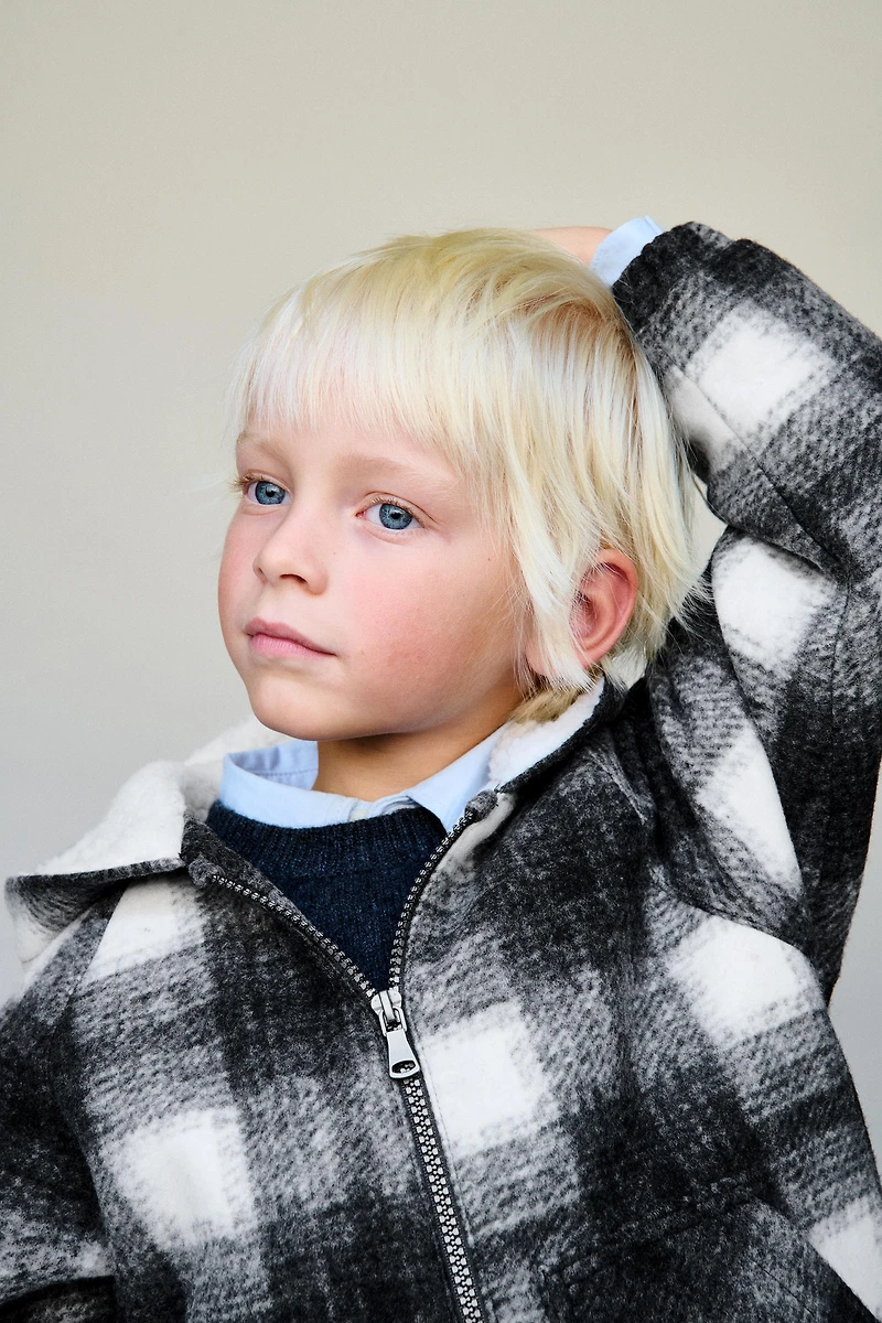 MANTEAU EFFET MOUTON À CARREAUX