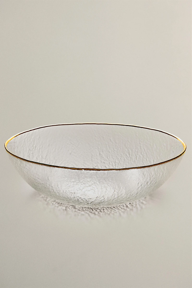 RAISED GLASS SALAD BOWL WITH A GOLD RIM