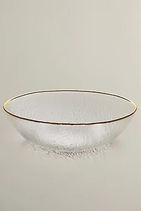 RAISED GLASS SALAD BOWL WITH A GOLD RIM