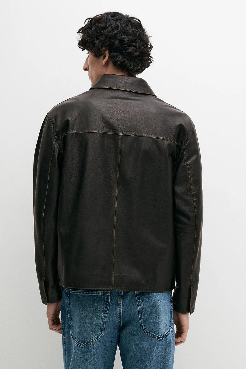 Distressed effect leather jacket