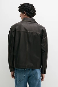 Distressed effect leather jacket