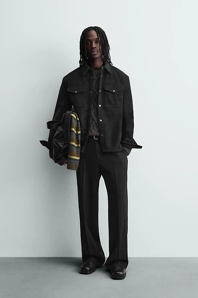 RELAXED FIT FAUX LEATHER OVERSHIRT