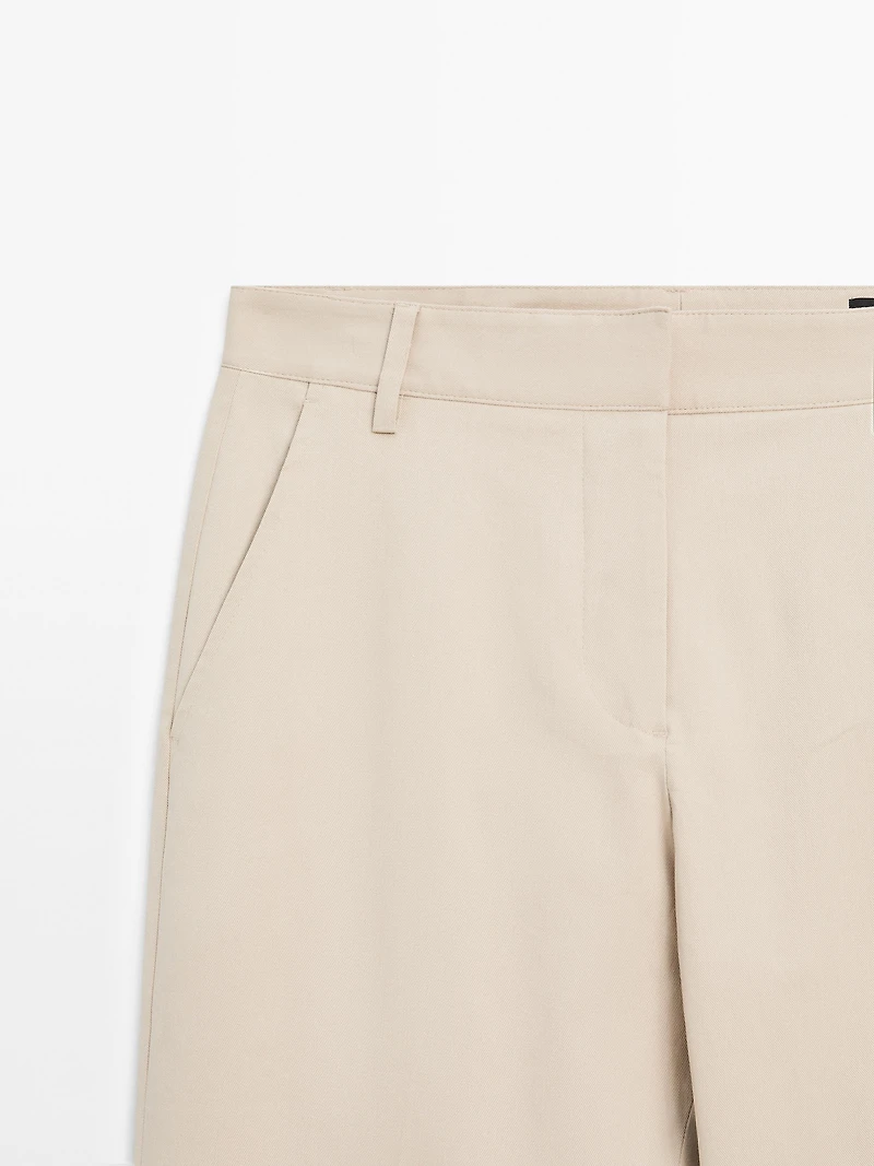 Straight-leg cotton blend trousers