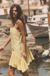 ROBE POPELINE LACETS VOLANTS