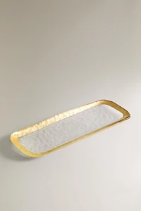 GLASS SERVING DISH WITH A GOLDEN RIM