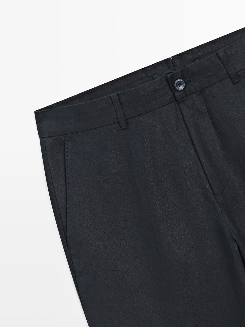 Pantalon tapered 100 % lin