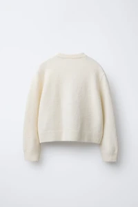 SATIN FLOWER BUTTON KNIT CARDIGAN