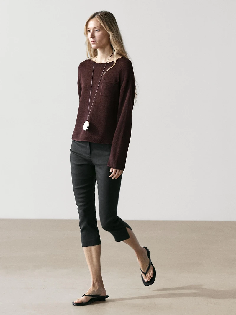 Pull avec poche coton et lin