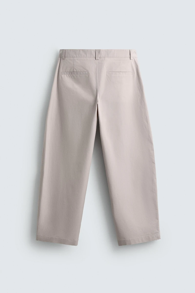 PANTALON STRAIGHT FIT EN POPELINE À PLIS
