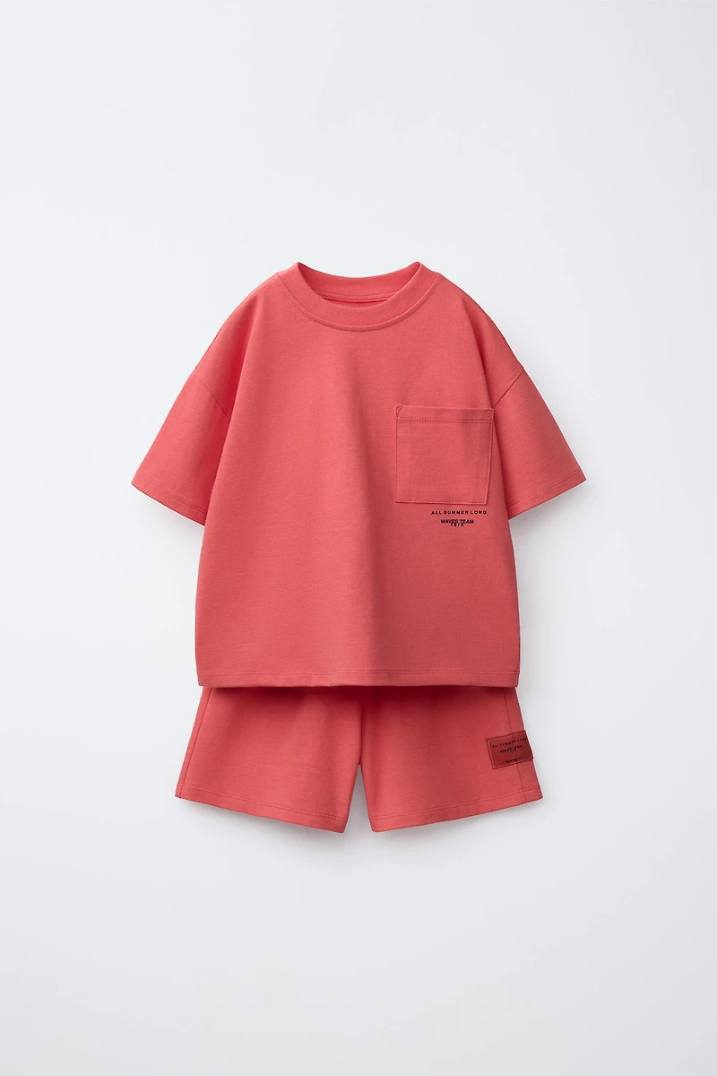 PLAIN T-SHIRT AND BERMUDA JOGGING SET