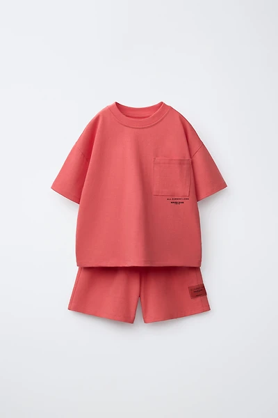 PLAIN T-SHIRT AND BERMUDA JOGGING SET