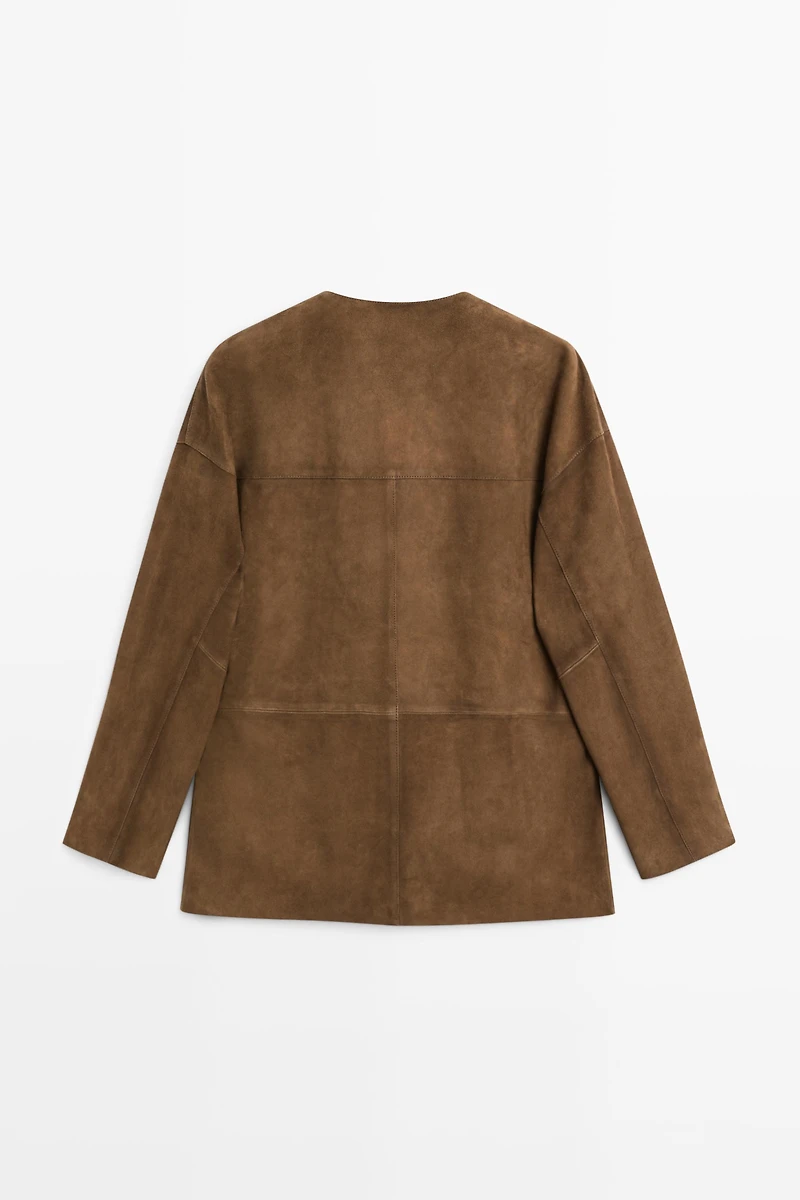 Suede leather stand collar jacket