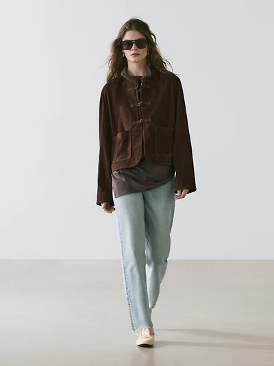 Short suede leather jacket