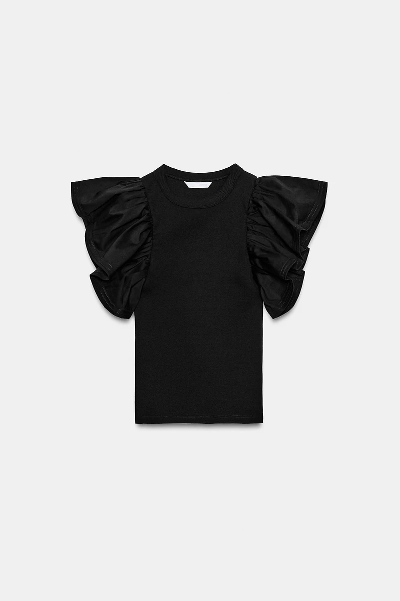 COMBINATION RIB RUFFLE T-SHIRT