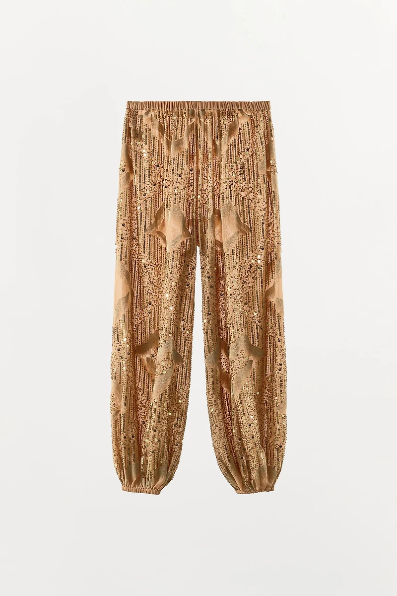 BEADED AND SEQUIN BALLOON PANTS