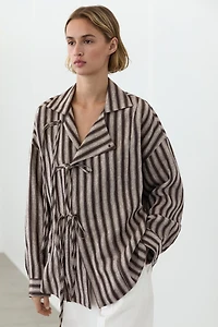 Striped wrap shirt with tie detail