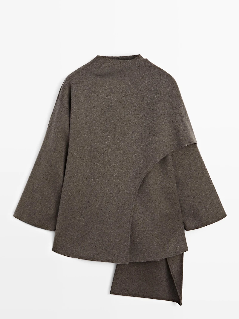 Mid-length wool blend coat with scarf
