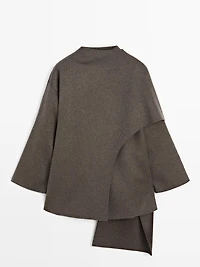 Mid-length wool blend coat with scarf