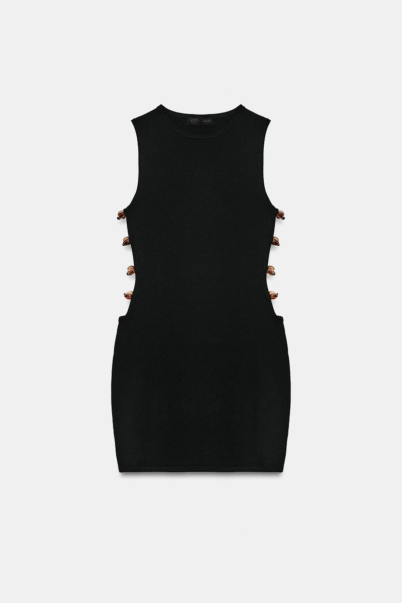 BEADED KNIT CUT-OUT MINI DRESS