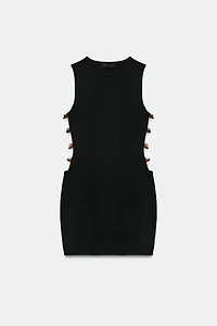 BEADED KNIT CUT-OUT MINI DRESS