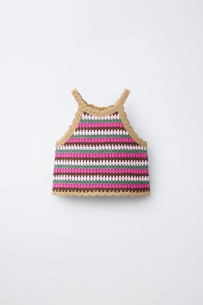 STRIPED CROCHET KNIT TOP