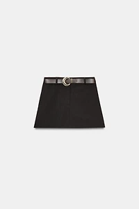 PINSTRIPE BELTED SPLIT SKIRT