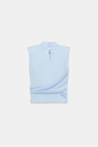 SATIN EFFECT SHOULDER PAD TIE TOP