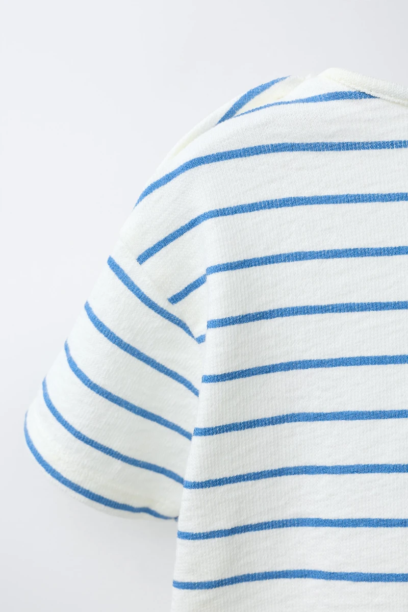 T-SHIRT RAYURES BRODERIE MANDARINE