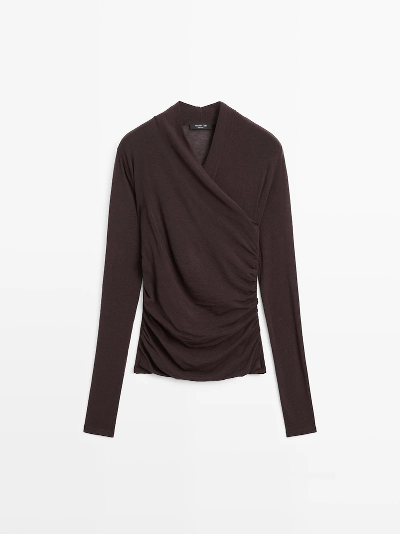 Draped long sleeve T-shirt