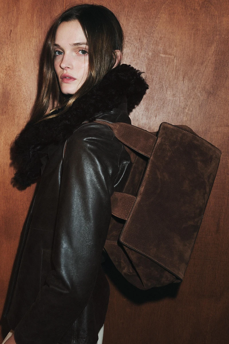 DOUBLE HANDLE SPLIT LEATHER BAG