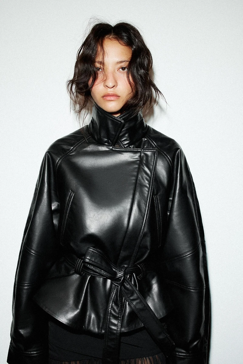 FAUX LEATHER PEPLUM JACKET