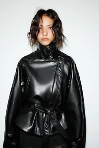 FAUX LEATHER PEPLUM JACKET