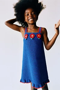 CROCHETED FLOWER KNIT DRESS