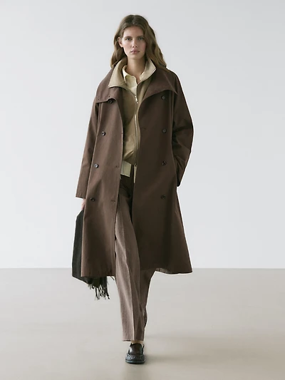 High collar trench coat