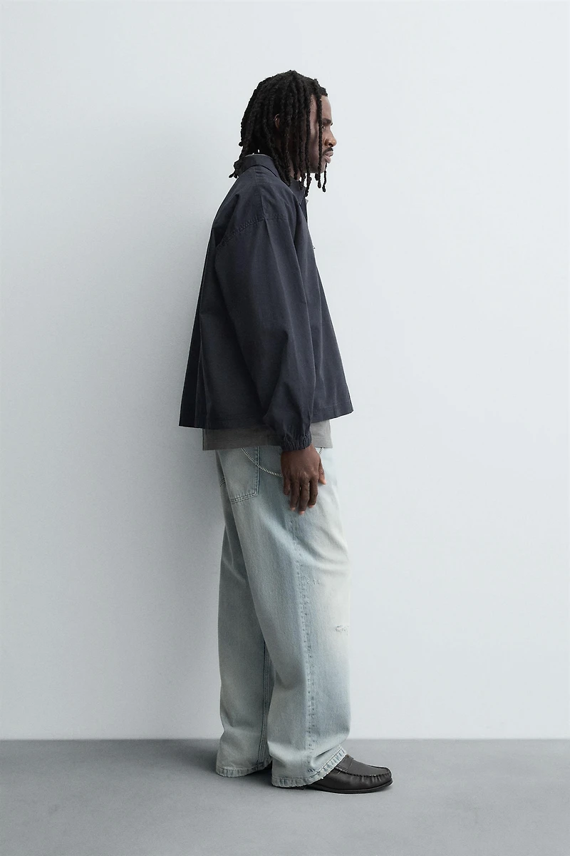 DENIM ZIP-UP POLO SHIRT