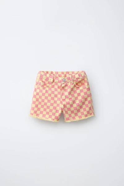 CHECKERED MOM FIT SHORTS
