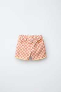 SHORT EN SERGÉ COUPE MOM À DAMIER