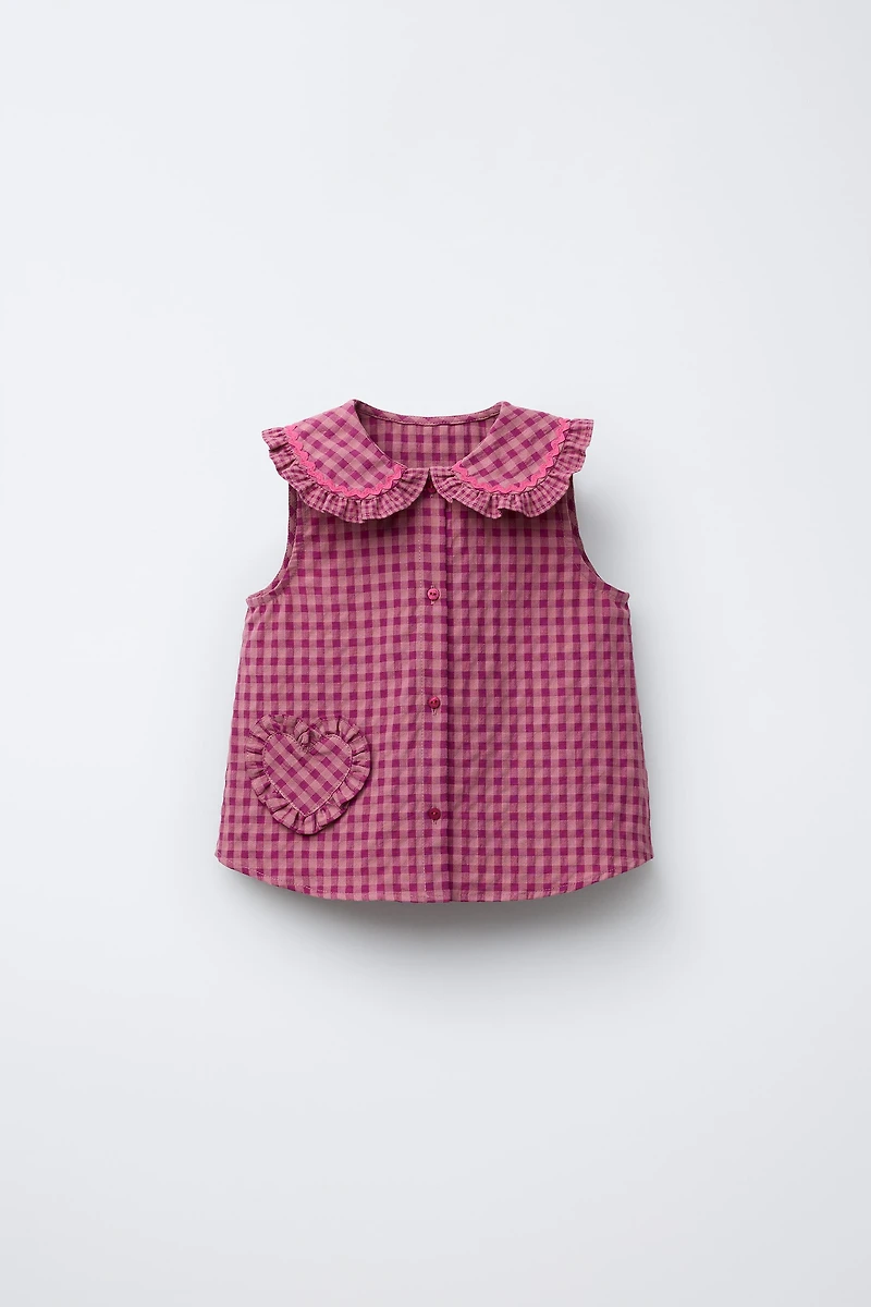 GINGHAM RUFFLE BLOUSE
