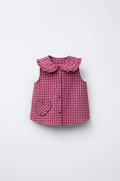 GINGHAM RUFFLE BLOUSE