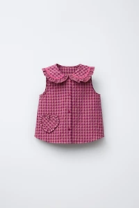 GINGHAM RUFFLE BLOUSE