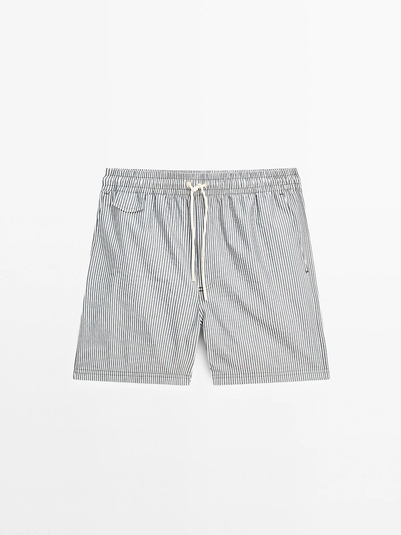 Striped seersucker swimming trunks