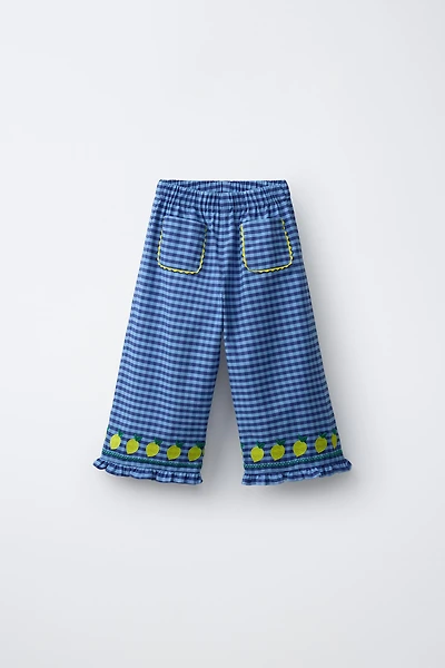 JUPE-CULOTTE À CARREAUX VICHY ET CITRONS BRODÉS CASA LAWA X ZARA KIDS