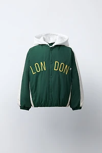 WATER REPELLENT BOMBER JACKET WITH DETACHABLE FLEECE HOODIE