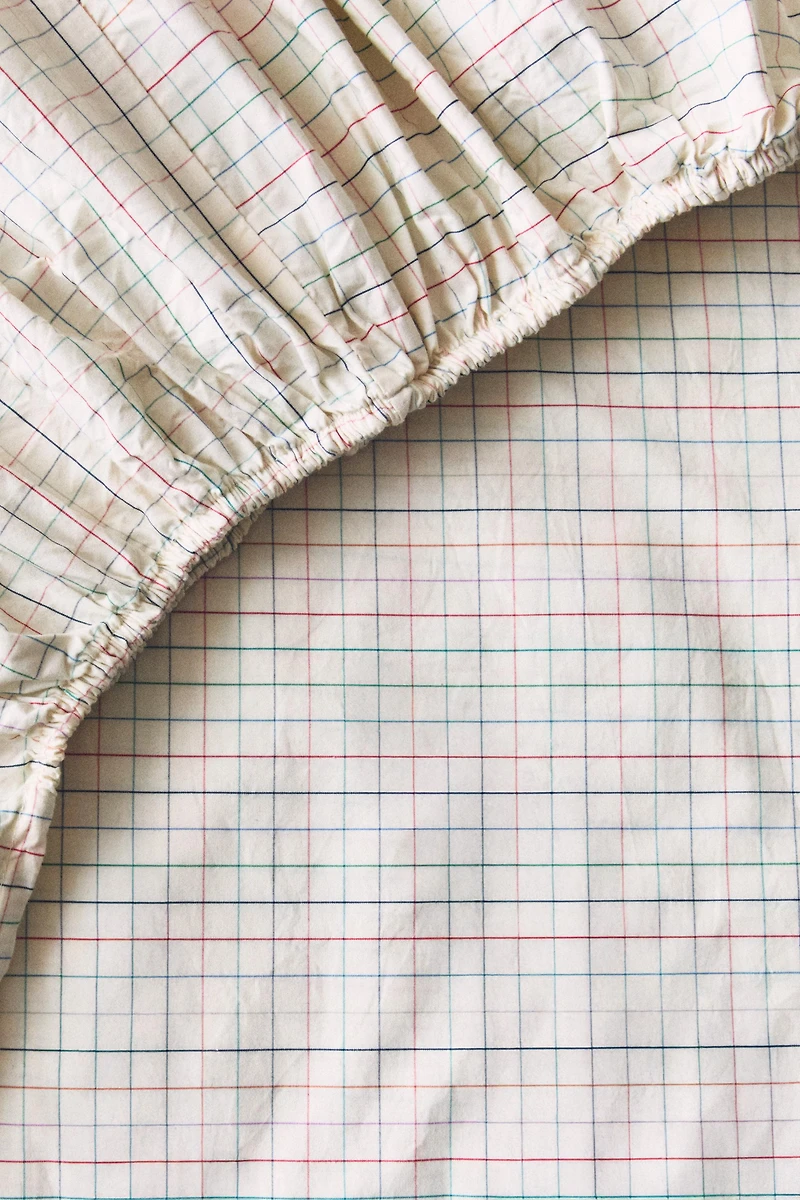 KIDS' COTTON CHECKED FITTED SHEET
