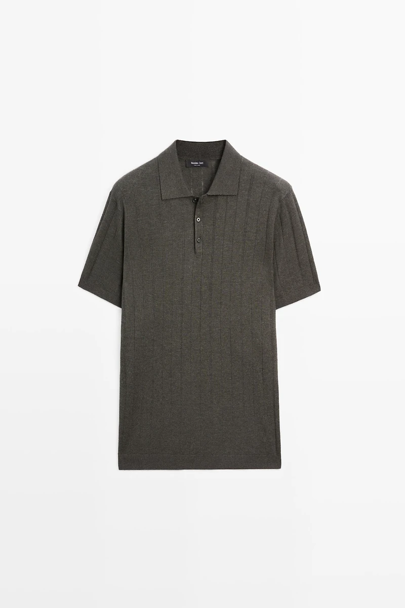 Knit cotton blend polo shirt with short sleeves