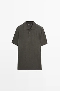 Knit cotton blend polo shirt with short sleeves