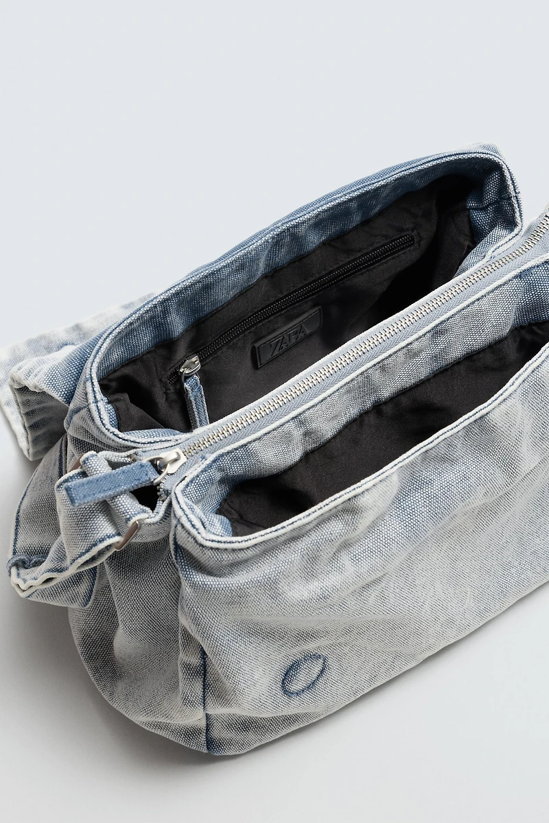 WASHED-EFFECT DENIM CROSSBODY BAG