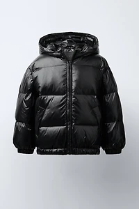 DOWN PUFFER COAT WITH HOODIE, WATER REPELLENT