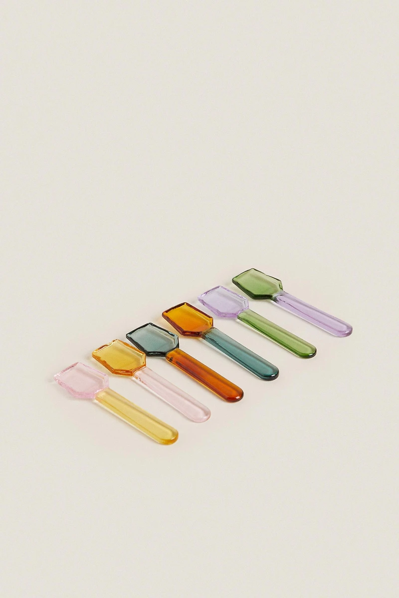 PACK OF MULTICOLORED BOROSILICATE GLASS ICE CREAM SPOONS (PACK OF 6)
