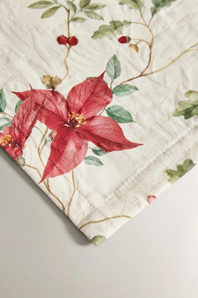 NAPPE COTON JACQUARD FLEURS NOËL